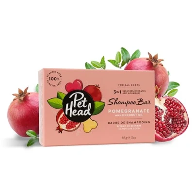 Imagen de Pet Head Champú en Barra de Granada para Perros Limpia, Hidrata y Nutre. Aceite Coco Dar Suavidad Brillo. Fórmula Vegana con Ingredientes Naturales. Sin parabenos ni sulfatos (85g)