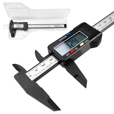 Imagen de Fousenuk Calibre Digital, Pie de Rey 150 mm / 6&quot; Fibra Carbono con Pantalla LCD y Batería Respaldo, Herramienta Medición Calibrador para Mediciones Externas, Internas, Profundidad