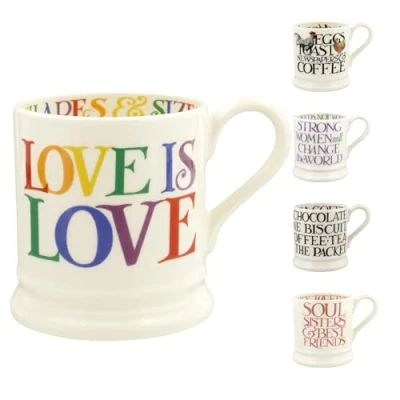 Imagen de Emma Bridgewater taza grande de 1/2 pinta, café cerámica gres, capuchino, con leche, té, hermosas tazas, regalo cumpleaños, letras arcoíris