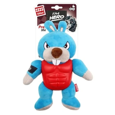 Imagen de GiGwi I&#039;m Hero TPR Armor Conejo de Peluche con chirriador para masticadores Resistentes, Azul