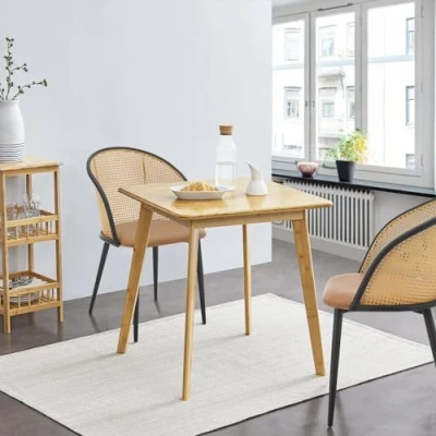 Imagen de [en.casa] Mesa de Comedor Cuadrada Cocina para 2 Personas Salón Bistro Material Ecológico Bambú 75 x 70 cm Color Natural