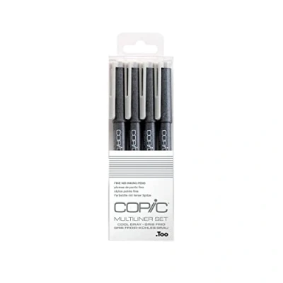 Imagen de Copic Multiliner Set, Gris frío, 4 rotuladores finos en diferentes grosores de trazo, dibujo con punta fina y tinta pigmentada resistente al agua