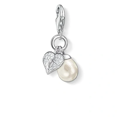 Imagen de Thomas Sabo charm Club Colgante para mujer con perla y alas formando un corazón, plata de ley 925, 0779 082 14