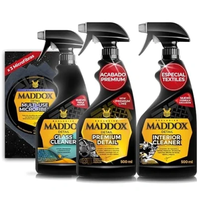 Imagen de Maddox Detail Pack de Cuidado Completo Interior Care Kit, Glass Cleaner y Multiuso Microfiber (3) Limpieza Protección Exterior Alta Eficiencia Fácil Aplicación.