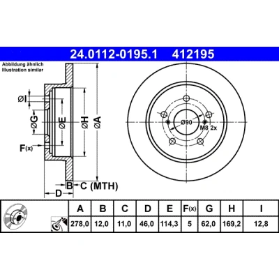 Imagen de ATE 24.0112 0195.1 Disco de freno 278,0 12,0 5 114,3 macizo revestido