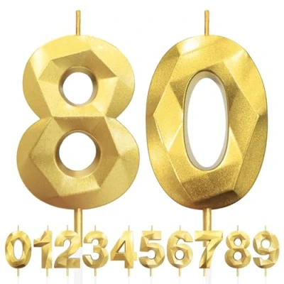 Imagen de Velas de 80 Cumpleaños Dorado, 3D Número 26, Vela para Pasteles, Feliz Cumpleaños,Velas Decoraciones Cumpleaños, Fiestas, Bodas, Aniversarios