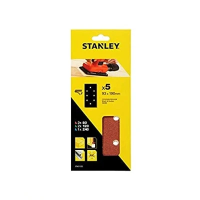 Imagen de Stanley STA31532 XJ 5 Hojas de Lija Perforadas, 1/3 (93 x 190 mm), Grano Surtido, Autoadherentes
