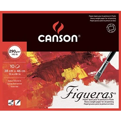 Imagen de Canson Figueras, Papel óleo, Lienzo de tela, 290g, Block pegado a 4 lados, 38x46cm, Blanco, 10 Hojas