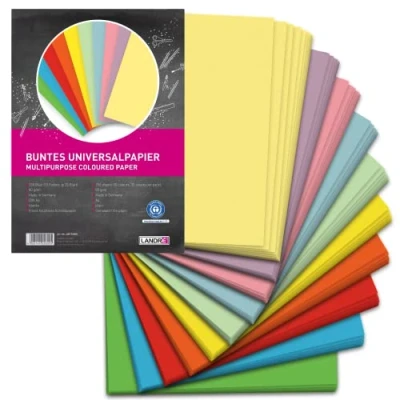 Imagen de Landre Papel para impresora (250 hojas, tamaño A4, 80 g/m², 25 colores)