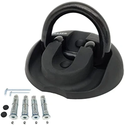 Imagen de KRASER KR804 Anclaje Suelo Moto para Cadena Seguridad, Anilla ø14 Abatible, 4 Tacos Expansivos, Fijación Antirrobo Pared Garaje Remolque Parking Universal Motocicleta, Scooter, Bici Eléctrica