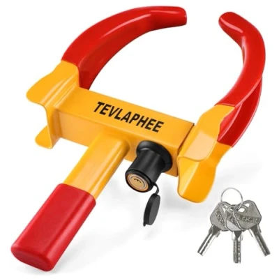 Imagen de Tevlaphee Cepo Antirrobo Rueda Coche Remolque Caravana Reforzado Universal Ajustable Protección PVP Cerradura Antitaladro