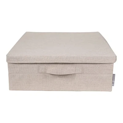 Imagen de Bigso Box of Sweden Caja de almacenaje grande para debajo la cama plegable con tapa y asas mantas, ropa, almohadas, juguetes más Organizador ropa poliéster cartón beige