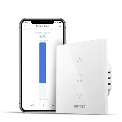 Imagen de Meross Interruptor de Cortina, Persianas LED Inteligentes WiFi (Necesita Cable Neutro) Compatible con Alexa y Google Assistant, Control por Porcentaje, 2.4GHz