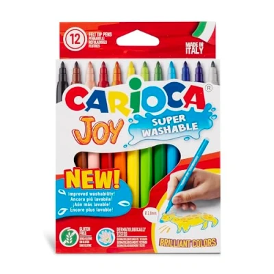 Imagen de Carioca Caja de rotuladores con tinta lavable, punta fina sintética, 12 unidades, multicolor