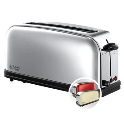 Imagen de Russell Hobbs Tostadora Victory 1 Ranura Larga y Ancha, Tostador para 2 Rebanadas, Bandeja Recogemigas, Calientapanecillos, Función Cancelar Descongelar, Acero Inoxidable, Plata 23510 56