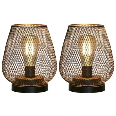 Imagen de JHY Design Juego de 2 farolillos LED metal con forma jaula alimentados por batería, luz acento inalámbrica bombilla estilo edición Ideal para bodas, fiestas.