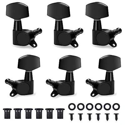 Imagen de 6Pcs 3L3R Clavijas de Afinación Guitarra,Clavijas Afinadoras para Guitarra Acústica,Pomos Cabezales Guitarra,Cerrado Sintonizadores Bloqueo,para Eléctrica y Acústica (Color negro)