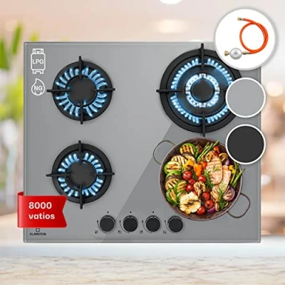 Imagen de Klarstein Cocina de Gas Butano, Placa 4 Fogones 8000W, Hornillo Camping Portatil para Caravana, Encimera Butano Acero Inoxidable, Cocinas Gas, Quemador Quemadores