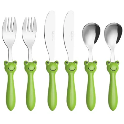 Imagen de Exzact Cubertería Infantil 6pz para niños de Acero Inoxidable 2 x Cena Cuchillo, Tenedor, cuchar Libre BPA, apta lavavajillas, años + (Rana 6)