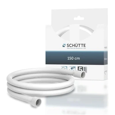 Imagen de SCHÜTTE Flexo de ducha 1.5m con protección antitorsión 150cm longitud fabricado en plástico conexión universal Blanco