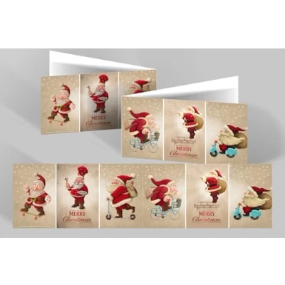 Imagen de Edition Colibri 10 divertidas tarjetas de Navidad XL + sobres con graciosos Papá Noel; panorámicas en formato 42 x 10,5 cm desplegadas (11146), Rojo y marrón