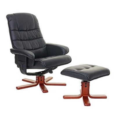 Imagen de Mendler HWC E30 Sillón de relax con taburete, piel sintética, color negro