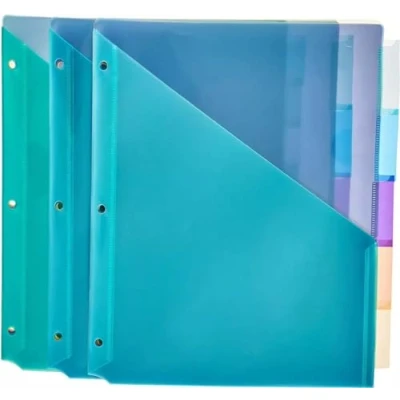 Imagen de Amazon Basics Separadores de plástico dos bolsillos, juego 5 pestañas, paquete 3 juegos, tamaño carta, Multicolor