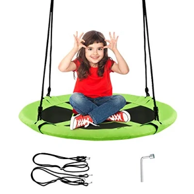 Imagen de COSTWAY Columpio Nido Niños Redondo Diámetro 100cm Altura Ajustable Carga hasta 150 kg (Verde)