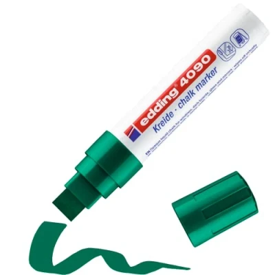 Imagen de edding 4090 marcador de tiza verde 1 rotulador punta biselada 4 15 mm rotuladores para cristal borrables pizarras, vidrio y espejos líquida cobertura opaca