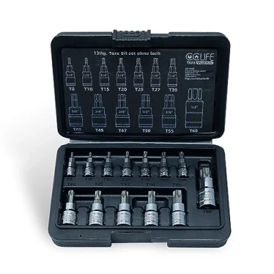 Imagen de CCLIFE 13pcs Juego de llaves vaso Torx T8 T60，S2 primera calidad acero aleación