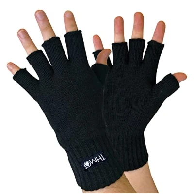 Imagen de THMO Hombre Invierno Guantes sin Dedos con Thinsulate Insulation 3M 40 Gram Forro Polar (L/XL, Black)