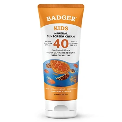 Imagen de Badger Kids Sunscreen Cream SPF 40, Organic Mineral Face &amp; Body with Zinc Oxide, Reef Friendly, Broad Spectrum, Water Resistant, 2.9 fl oz