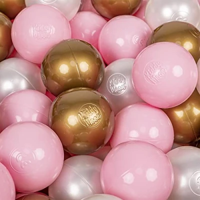Imagen de KiddyMoon 700 ∅ 7Cm Bolas Colores De Plástico para Piscina Niños, Rosa Claro/Perla/Oro