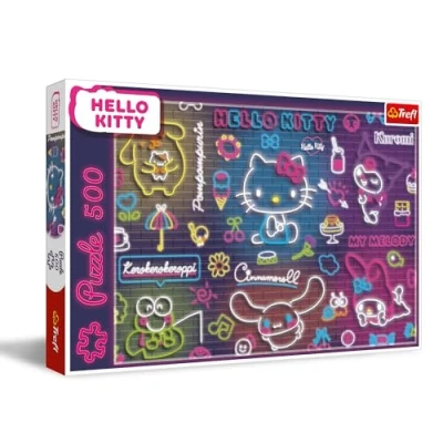 Imagen de Trefl Neon Hello Kitty Puzle de 500 Piezas Rompecabezas DIY, Entretenimiento Creativo, para Adultos y niños a Partir 10 años, Multicolor (37523)