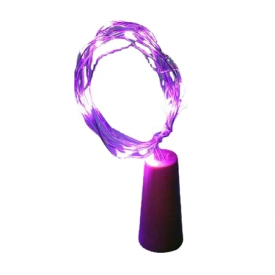 Imagen de anso 20 luces LED de 2 m cadena para botella vino cobre y corcho decoración fiestas (morado)