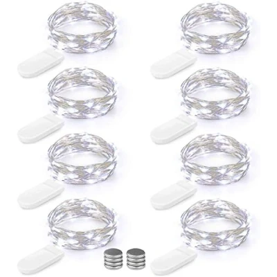 Imagen de BrizLabs Cadena de Luces 8 Piezas 2M 20 led con Pilas Exterior e Interior, Impermeable Guirnalda Plata Alambre Navidad Decorativas para Navidad, Boda, Fiesta, Blanco Frío