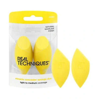Imagen de REAL TECHNIQUES Miracle Concealer Sponge, Makeup Blending Sponge For Liquid &amp; Cream Concealer, Elongated Shape Precise Application Under Eyes Tight Areas, Yellow Latex Free Foam, 2 Count