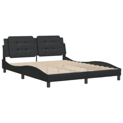 Imagen de vidaXL Estructura de Cama con Cabecero, Somier Marco Listones, Base Curvada, Mueble para Dormitorio, Cuero Sintético Negro 160x200 cm