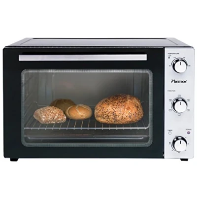 Imagen de Bestron AOV55 Mini Horno 2 en 1 con Pincho Giratorio, 2000 W, 55 litros, Acero Inoxidable, Negro