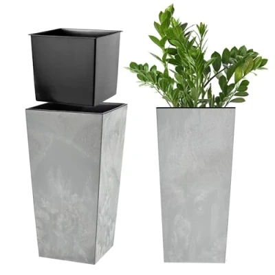 Imagen de KADAX Macetero Alto de Diseño Moderno para Plantas Interior y Exterior, Maceta Grande Plástico, Jardinera Alta (Imitación Hormigón, Gris, 36 cm)