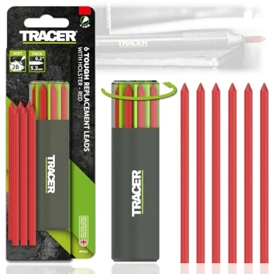 Imagen de Tracer Tough Construction Juego de minas repuesto para lápices (6 x 5,2 mm, 6 grafito resistentes alta visibilidad, unidades)
