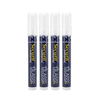 Imagen de SECURIT Set de 4 Rotuladores Tiza Líquida Impermeables Para Superficies No Porosas (Pizarra, Vidrio, Metal, Espejo, etc.) Punta Mediana 2 6 mm Blanco