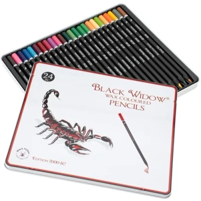 Imagen de Black Widow ® lápices de colores para adultos, el mejor juego adultos Libros colorear, Un kit dibujo Blackwood 24 piezas calidad disponible usar en sus