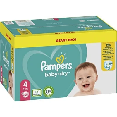 Imagen de Pampers Baby Dry Tamaño 4, 92 pañales, hasta 12 horas de protección total contra fugas, 9 14 kg