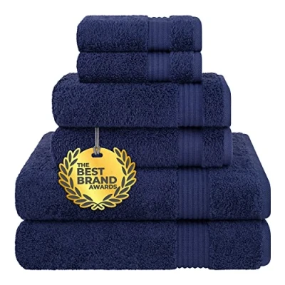 Imagen de Cotton Paradise Juego de Toallas 6 Piezas, 100% algodón Turco Suave y Absorbente para baño, 2 Mano paños, Color Azul Marino