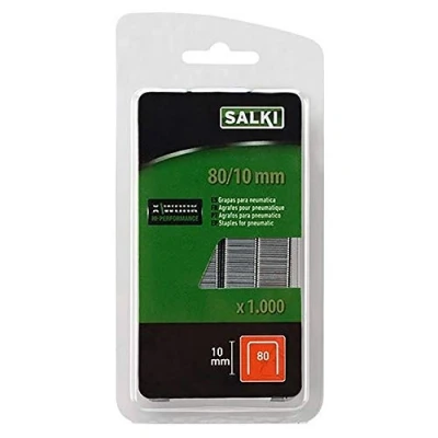 Imagen de SALKI Grapas nº 80 Blister de 1000 Unidades, Alambre Número 10mm longitud pata, Compatibles con Pistolas Grapado Neumático, Perfectas para Tapicería, Metal