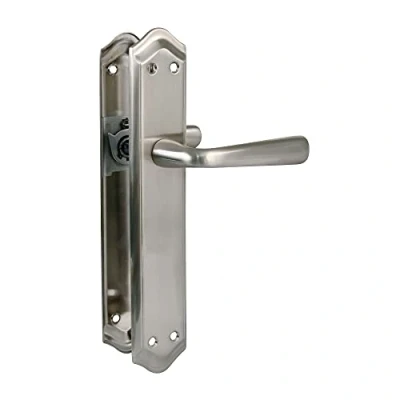 Imagen de Amig Juego de 2 Manillas Placa Plateadas Latón con Acabado Cromado Mate para Puertas Paso Interior 256 x 48 mm · Cuadradillo 8 Incluye Tornillos