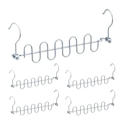 Imagen de Relaxdays Raumsparbügel 5er Set 5 Perchas Ahorra Espacio, Gancho Múltiples Colgadores, Horizontal, Vertical, 41,5 x 3,5 cm, Metal, Plata, Hierro