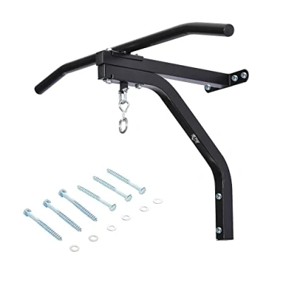 Imagen de HOMCOM 2 en 1 Barra de Dominadas para Pared Acero Soporte Saco Boxeo Entrenamiento Hogar Oficina Gimnasio Carga Máx. 130 kg 93x47x51 cm Negro
