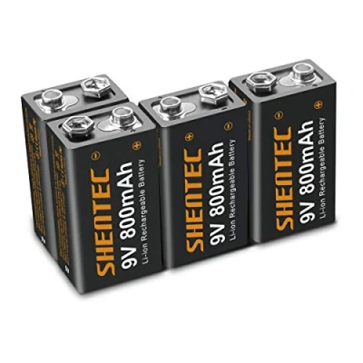Imagen de 4 Piezas Shentec Li Ion 800mAh 9V Pilas Recargables Baterias Alta Capacidad para Alarmas, Dispositivos Médicos, Juquetes y Relojes